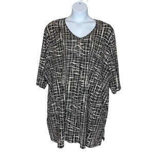 Ulla Popken Women Cotton Tunic Top Plus Size 32/34 5X Black White Abstract Artsy